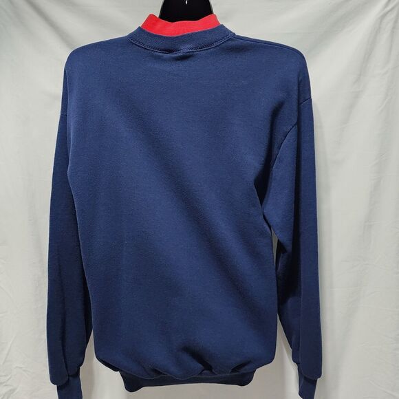 Vintage Womens Apple Print Navy Red Pullover  L Grandma Core 90s USA Sweatshirt - Picture 2 of 6